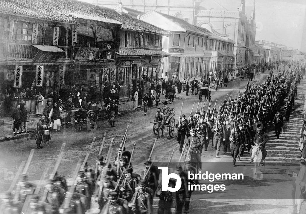 Arrival of French troops in Shanghai, 1900 (b/w photo)