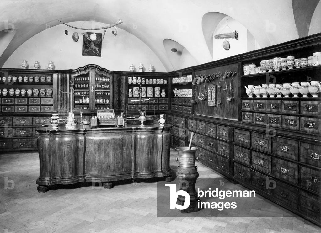 Pharmacy from the 19th Century (b/w photo)