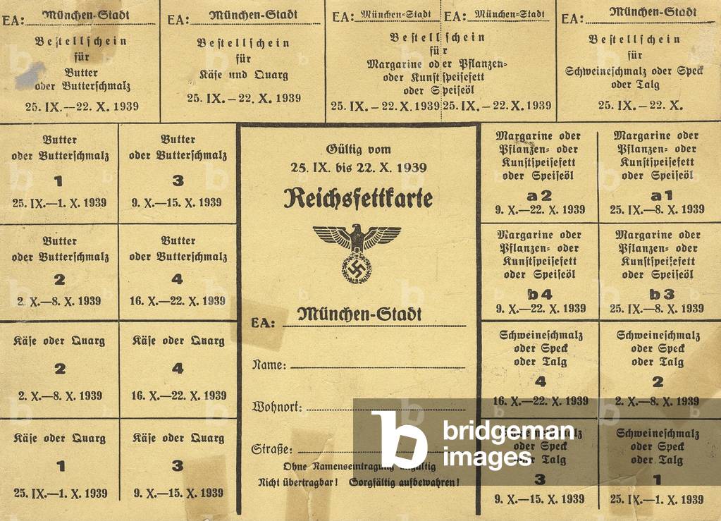 Reichsfettkarte (Reich ration card), 1939 (photo)