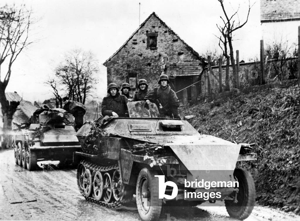 German armored vehicles near Aachen, 1944 (b/w photo)