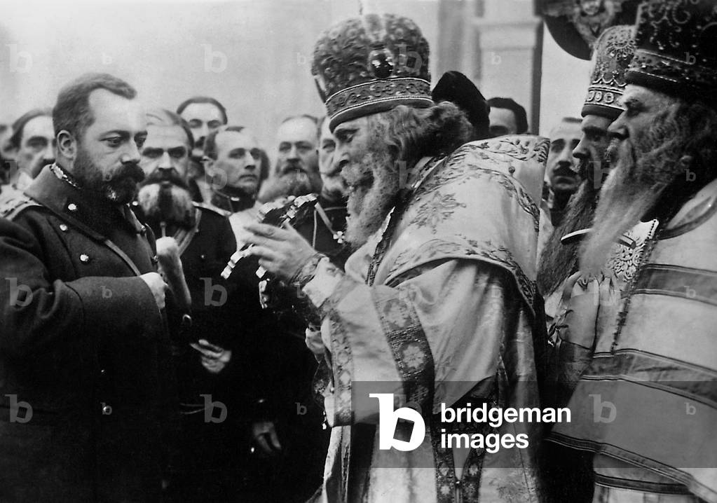 Czar Nicholas II after Easter mass in St. Petersburg (b/w photo)