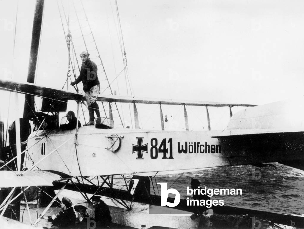 Seaplane on board the auxiliary cruiser 'Wolf', 1918 (b/w photo)