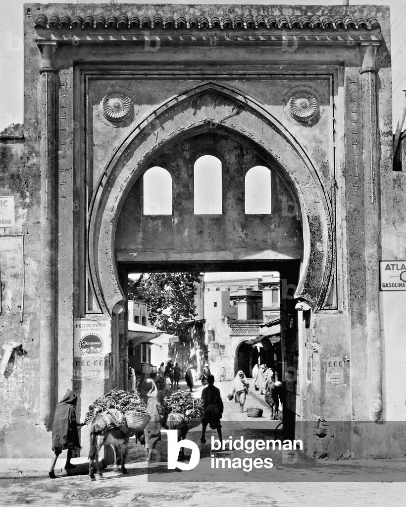 City gate in Tangier, 1929 (b/w photo)