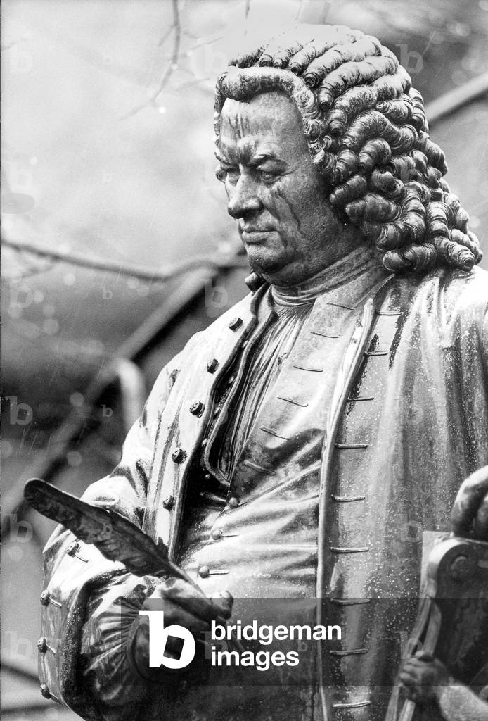 Johann Sebastian Bach by Adolf von Donndorf, Frauenplan, Eisenach, Germany (b/w photo)