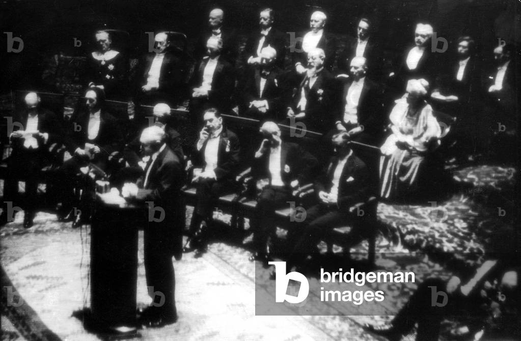 Thomas Mann, during the hand over of the Nobel Prize, 1929 (b/w photo)