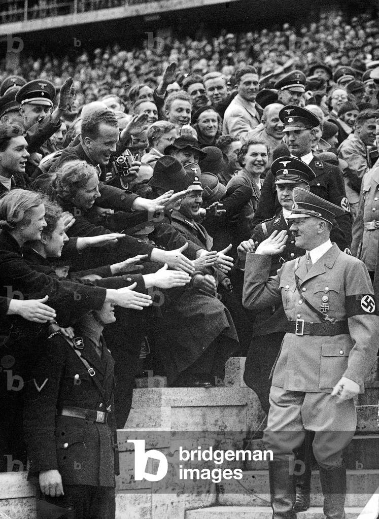 Adolf Hitler is received in the Olympic Stadium, 1938 (b/w photo)