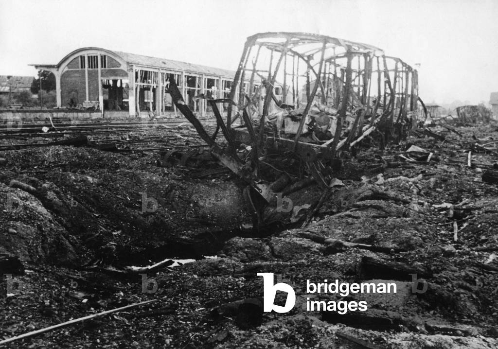 Destroyed railway station in France, June 1940