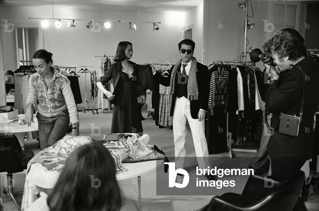 Karl Lagerfeld at Maison Chloe in Paris, 1972 (b/w photo)