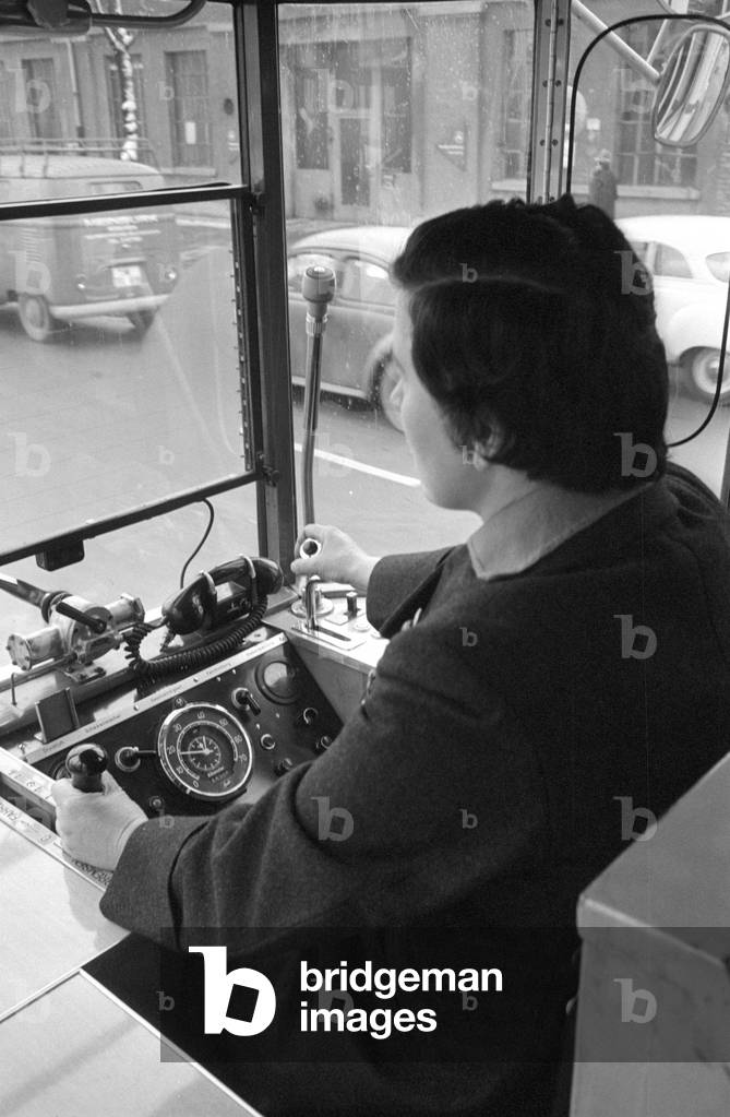 Tram drivers in Munich, 1964 (b/w photo)