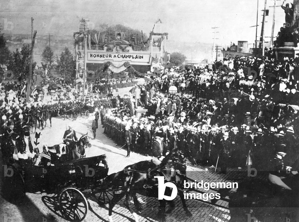 Celebration for the 300th anniversary of the city of Quebec, 1908 (b/w photo)