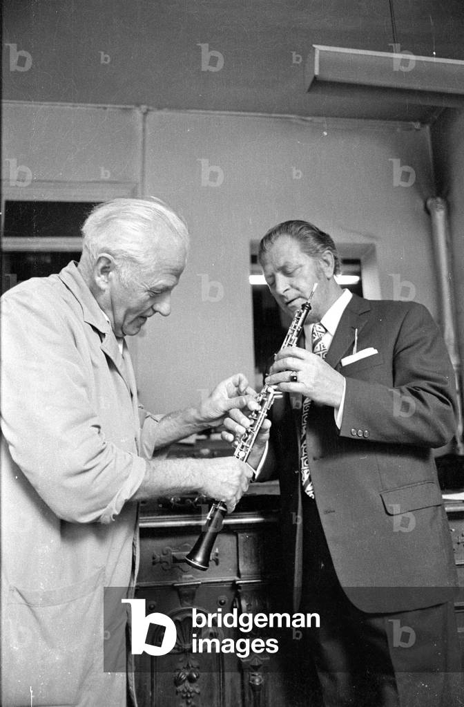 Musician with oboe, 1971 (b/w photo)