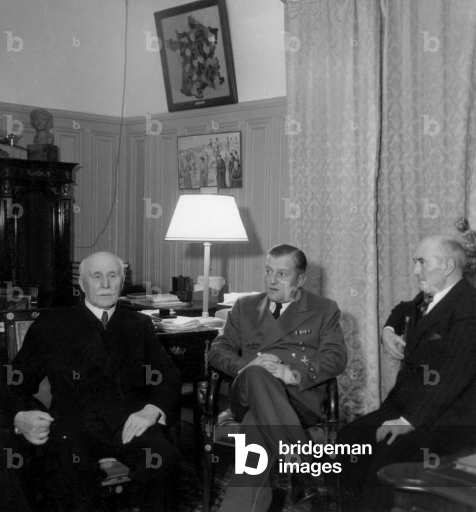 Henri Philippe Petain, Otto Abetz and Admiral Darlan, 1941 (b/w photo)