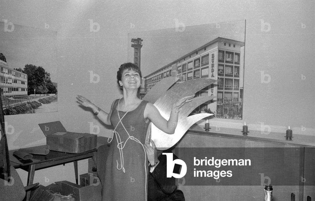 Christmas party at Burda in Munich, 1964 (b/w photo)