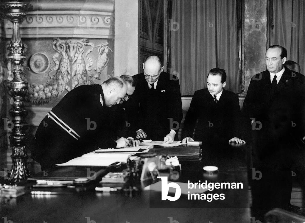 Signing of the 'Rome Protocols' by Austria, Hungary and Italy, 1934 (b/w photo)