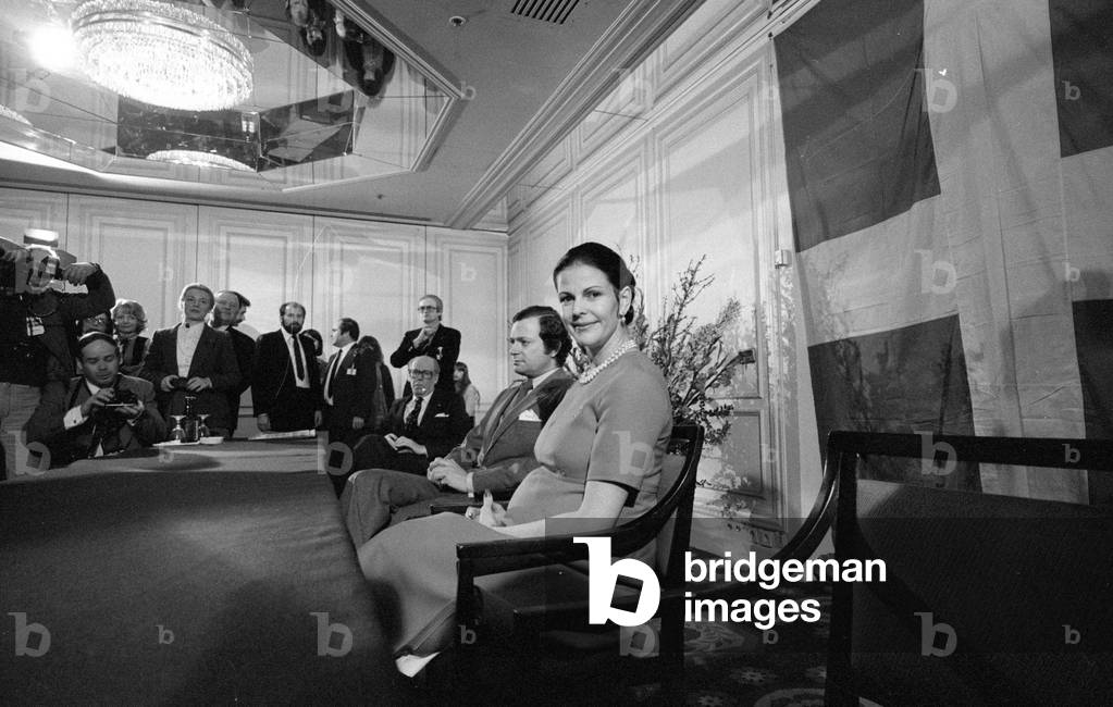 State visit of the Swedish royal couple in Munich, 1979 (b/w photo)