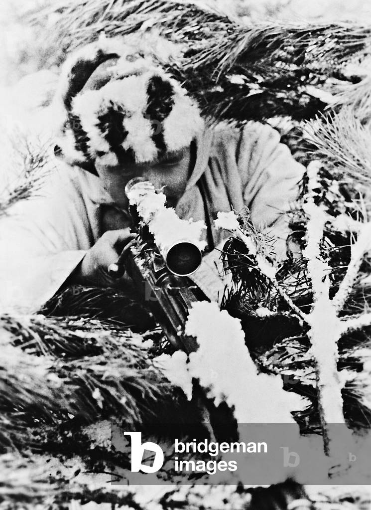 German sharp shooter on the Eastern front, 1943 (b/w photo)