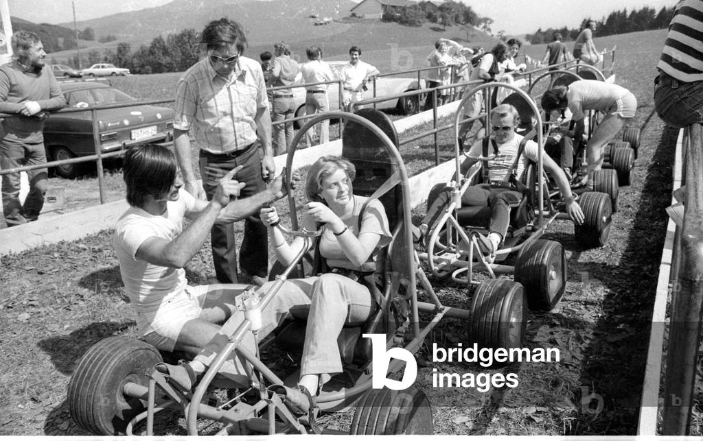 Downhill carts in Ruhpolding, 1974 (b/w photo)