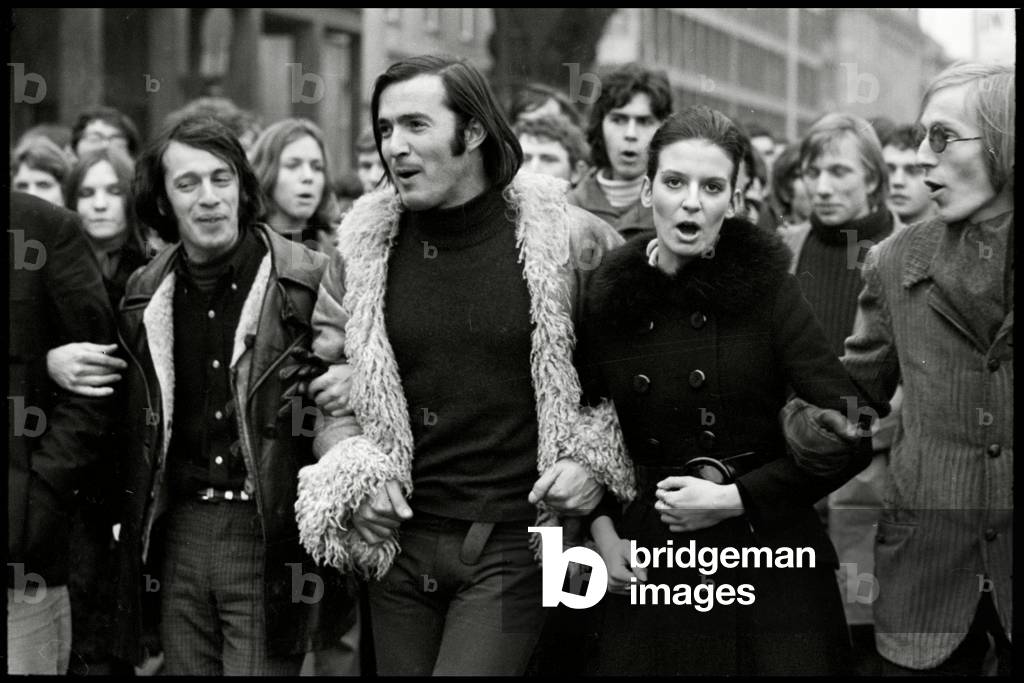 Claudia Liftmann - daughter of the chief of Police - rallying, 1969 (b/w photo)