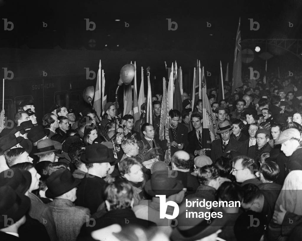 Return of Republican fighters from the Spanish Civil War in London, 1938