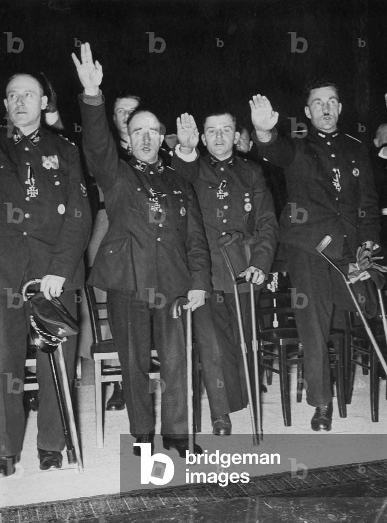 Reich Transport Minister Julius Dorpmuller awards railway men, 1943 (b/w photo)