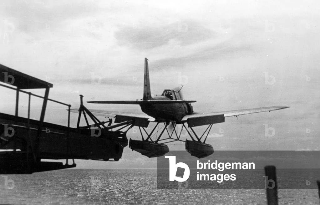 Take off of the ship plane from the 'Prinz Eugen', 1943 (b/w photo)