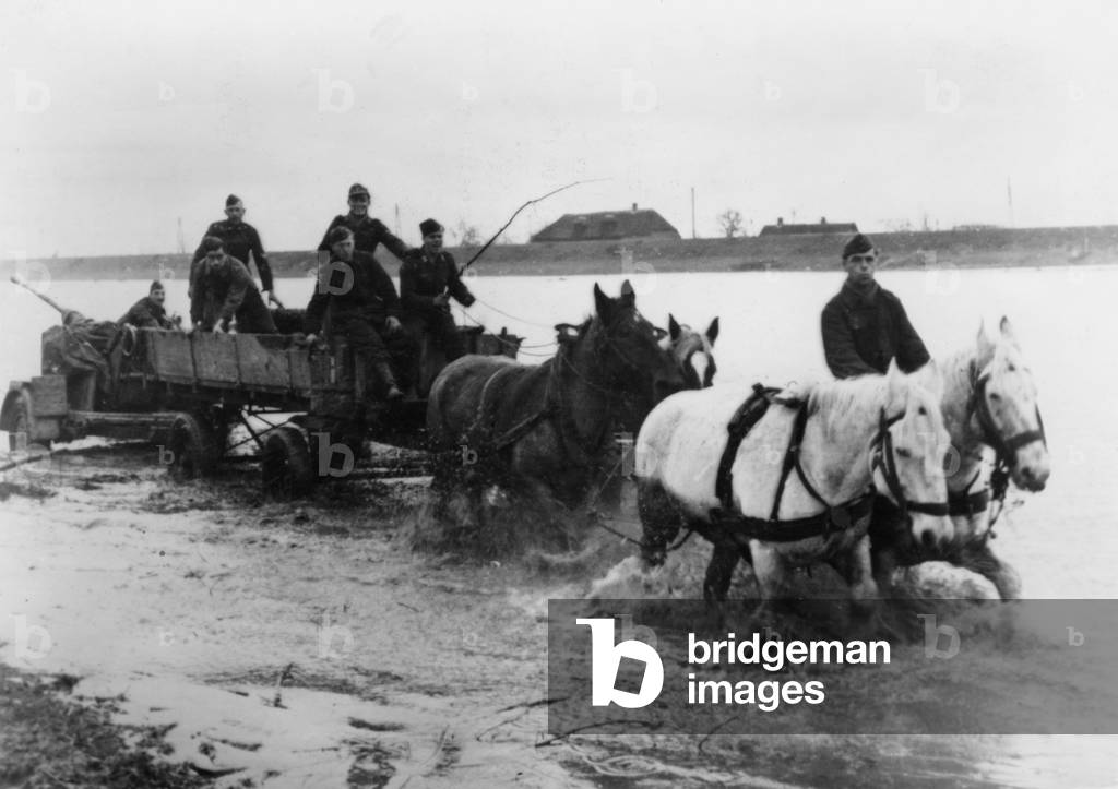 Changing positions because of flooding, Netherlands, 1945 (b/w photo)