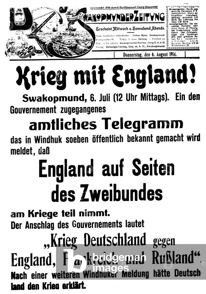 Declaration of war against England in German South-West Africa, 1914 (b/w photo)