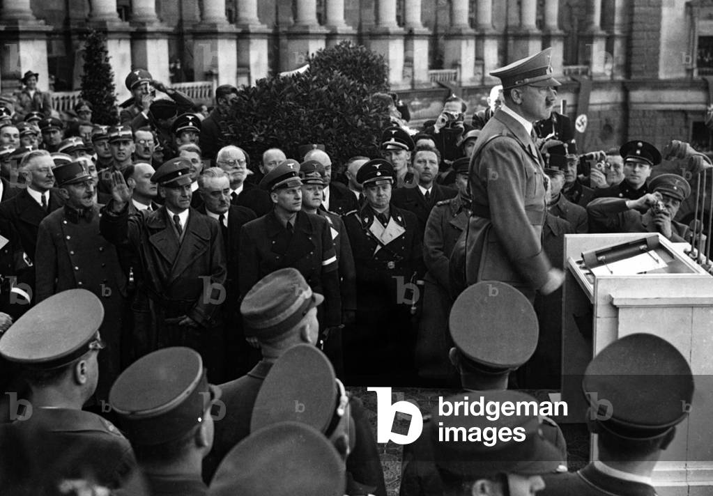 Adolf Hitler during the annexation of Austria to the German Reich, 1938 (b/w photo)