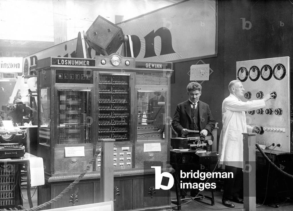 The first fully automated lottery machine in the world, 1928 (b/w photo)