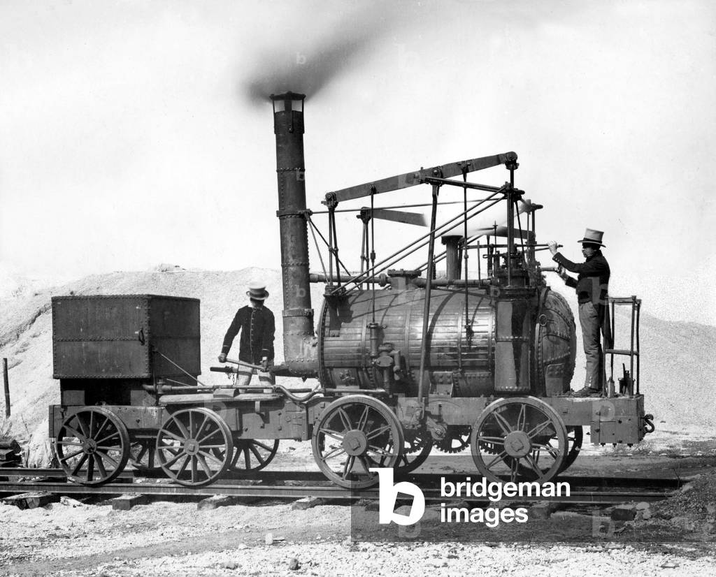 Puffing Billy one of the first locomotives (b/w photo)