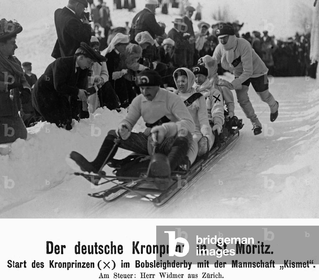 Crown Prince Wilhelm of Prussia doing winter sports in St. Moritz, 1907