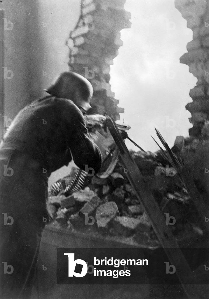 Machine gunners of the Waffen SS in France, 1945 (b/w photo)