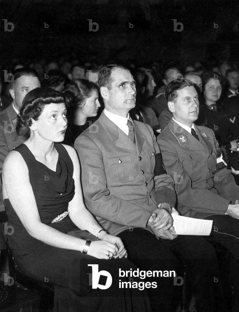 Rudolf Hess with Baldur von Schirach and with his wife Henriette in Berlin, 1938 (b/w photo)