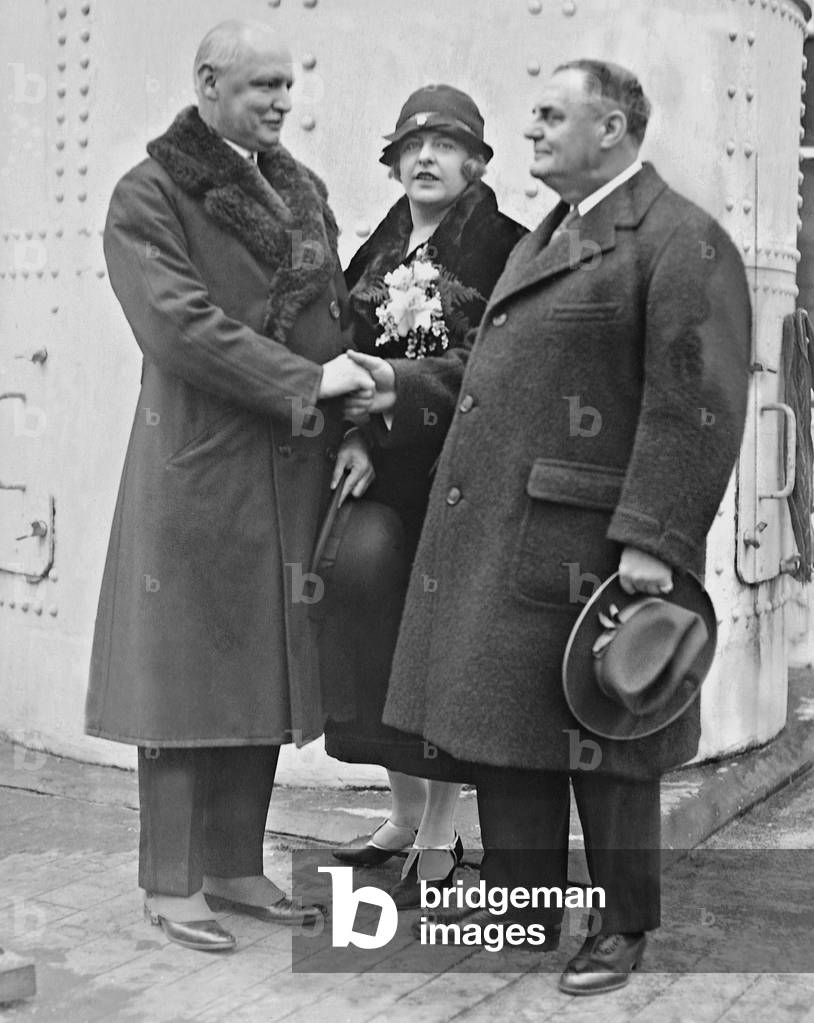 Louis Adlon, his wife Hedda and Oscar Tschirky in New York, 1926 (b/w photo)