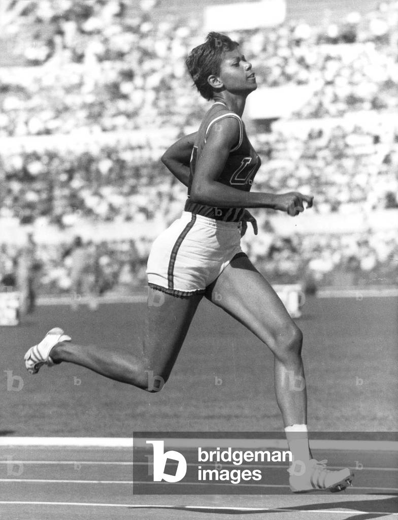 The American sprinter Wilma Rudolph running at the Rome Olympic Games, 1960 (b/w photo)