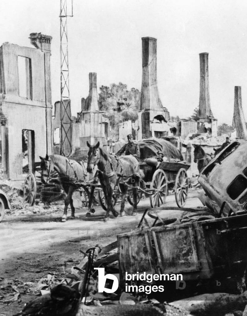 Destroyed cities: Brunehamel, 1940 (b/w photo)