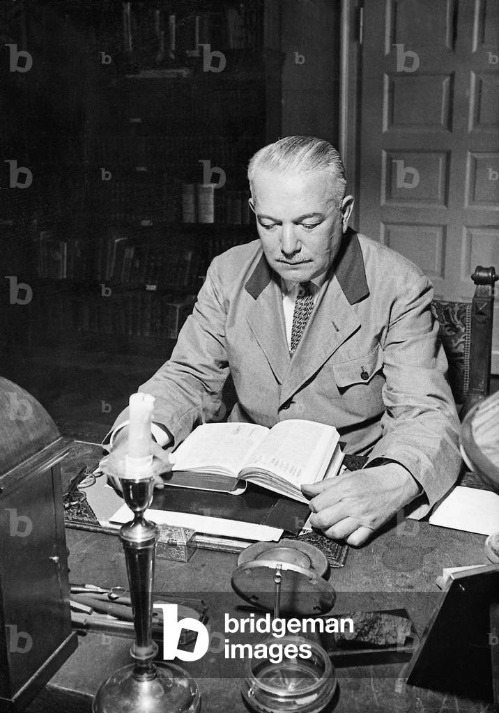 Konstantin von Neurath at his desk, 1935 (b/w photo)