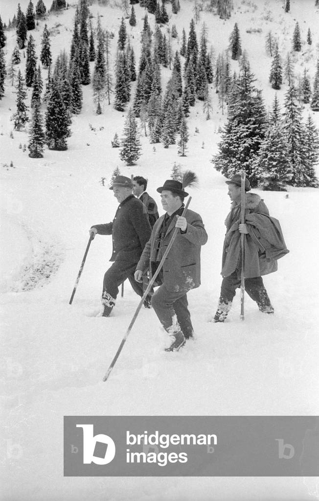 Prime Minister Ion Gheorghe Maurer hunting chamois,1965 (b/w photo)