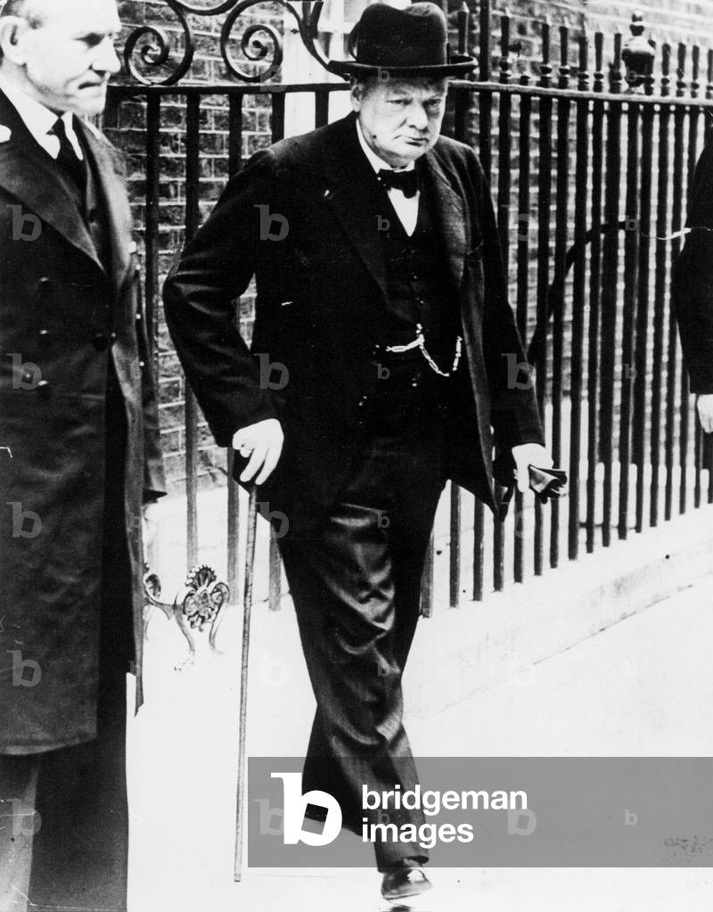Winston Churchill leaving 10 Downing Street, 1939 (b/w photo)