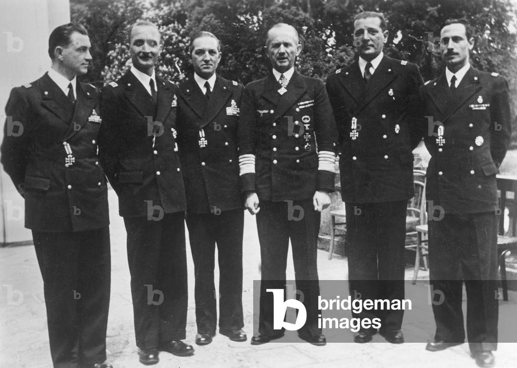 Karl Doenitz with Italian submarine commanders, 1942 (b/w photo)