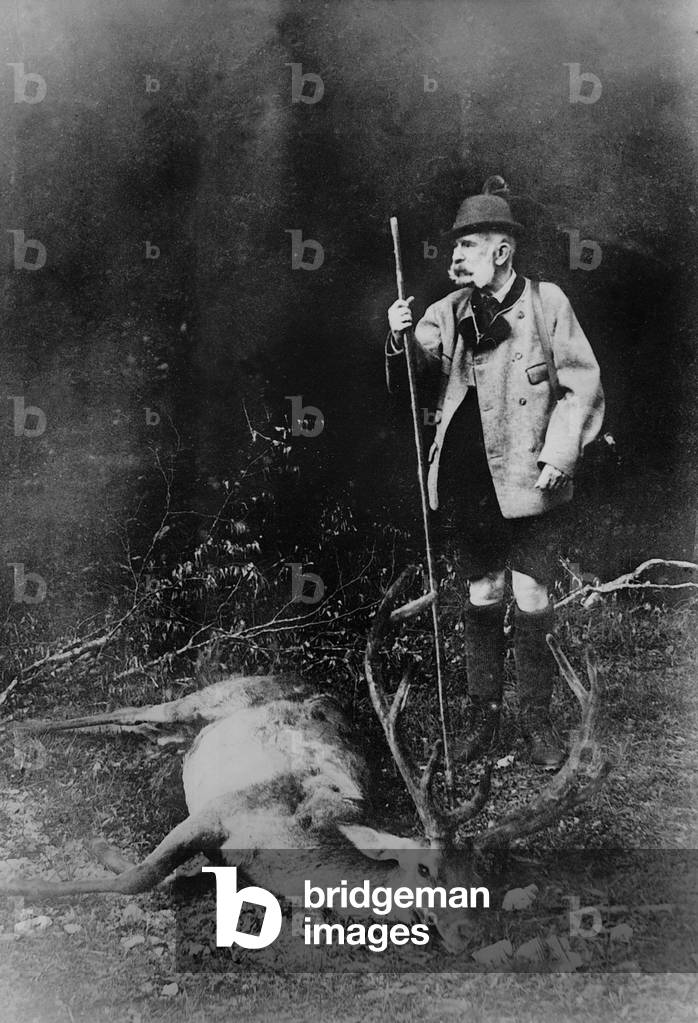 Emperor Franz Joseph I of Austria hunting (b/w photo)