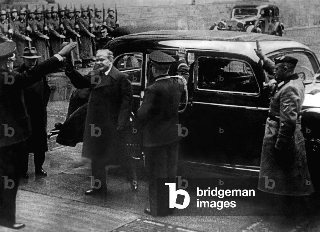 Vyacheslav Molotov is welcomed in Berlin, 1940 (b/w photo)