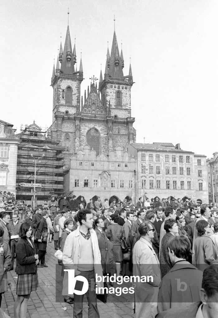 Demonstration in Prague, 1968 (b/w photo)