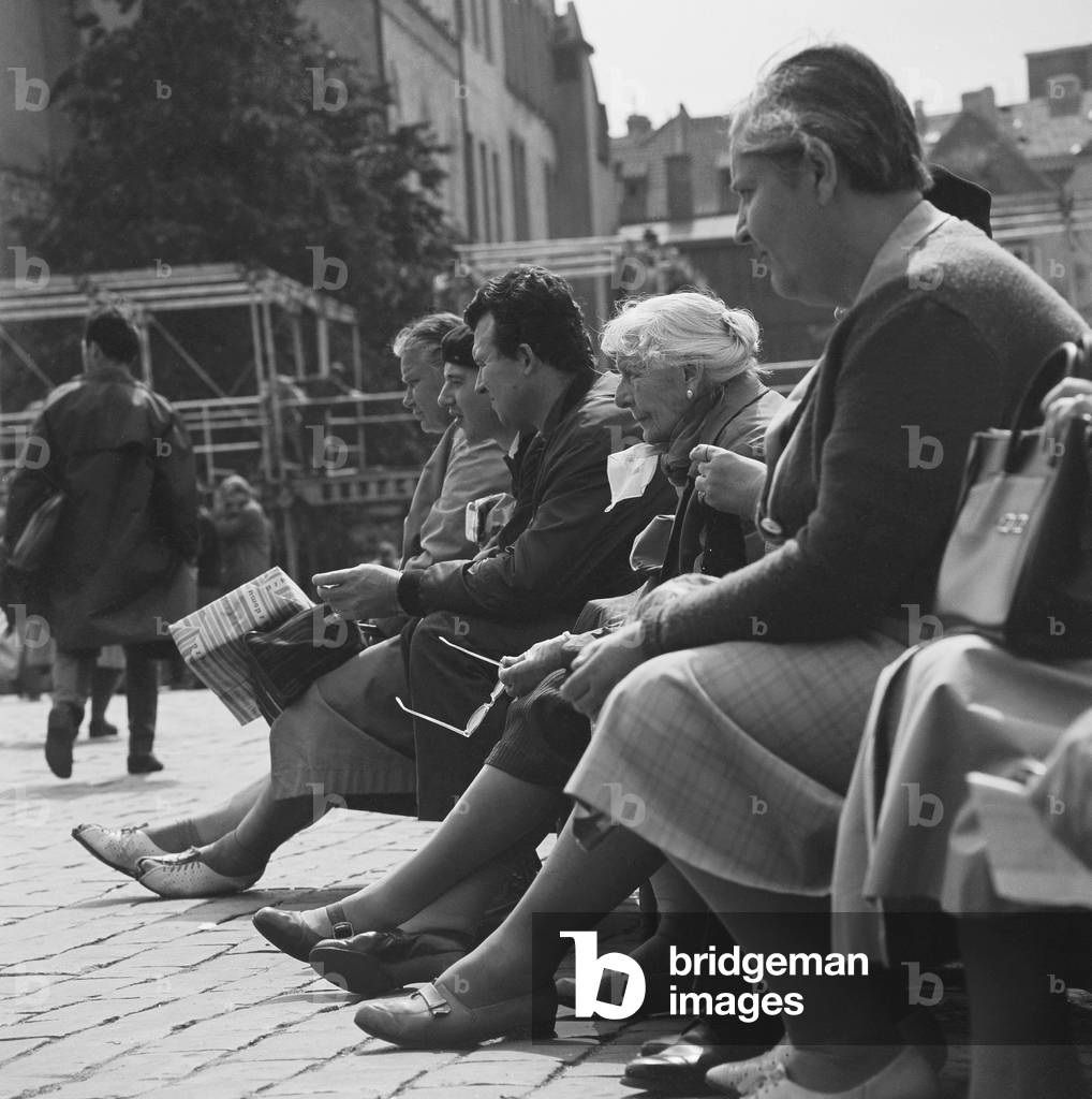 Elderly people in Prague, 1960s (b/w photo)