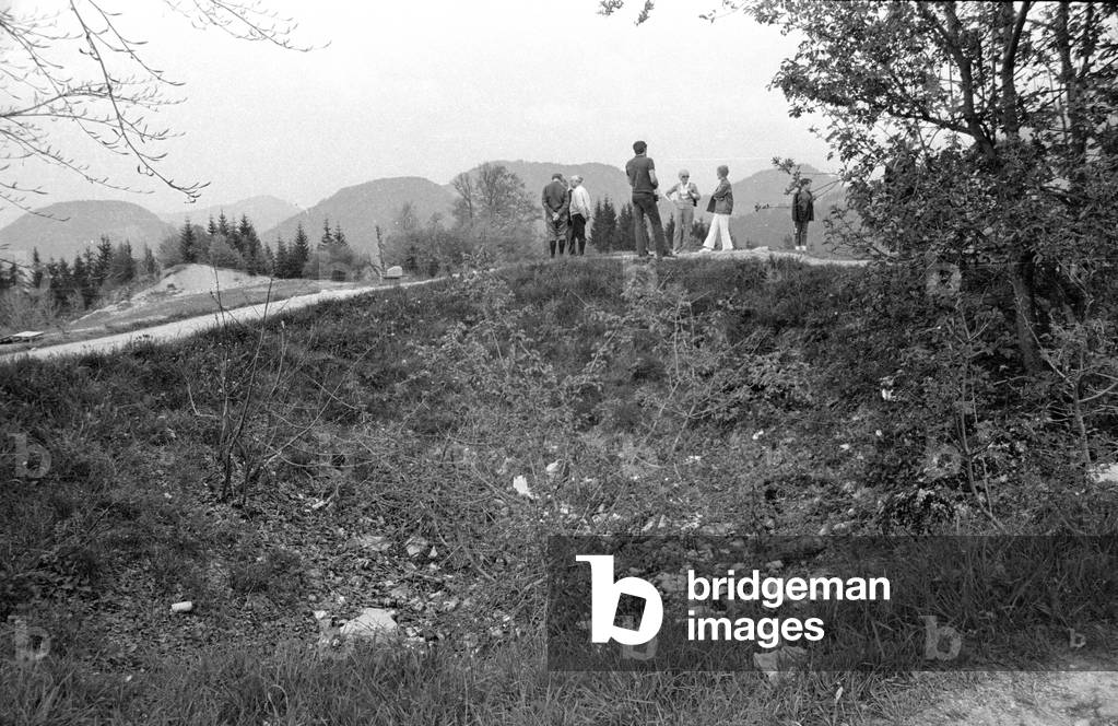 Bomb crater on the Obersalzberg, 1974 (b/w photo)