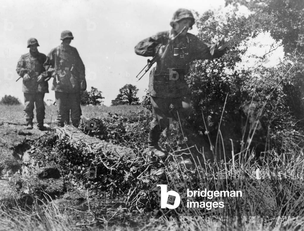 Soldiers of the Waffen SS in Normandy, 1944 (b/w photo)