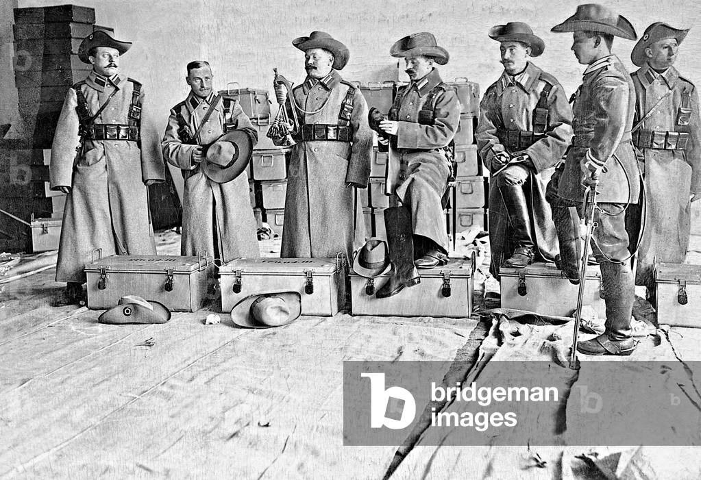 Soldiers of the protection force before leaving for German South West Africa (b/w photo)