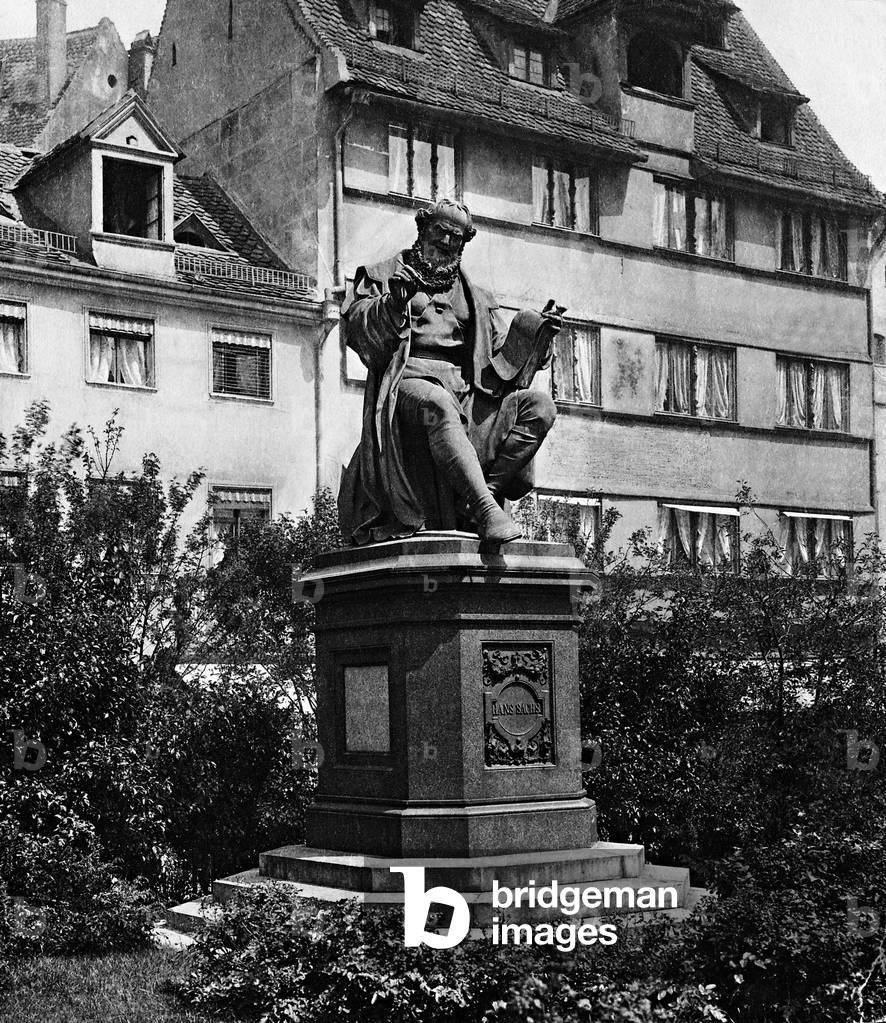 Hans Sachs monument in Nuremberg (b/w photo)