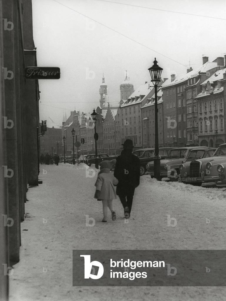 Strollers in Augsburg on the Romantische Strasse (b/w photo)