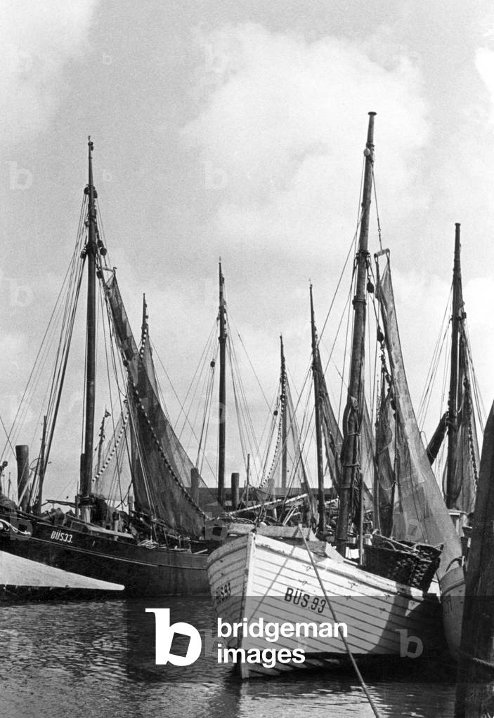 Fishing boats in Koenigsberg (b/w photo)